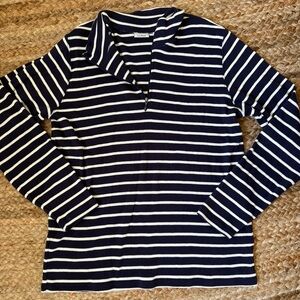 L.L. Bean Women’s XL Navy Blue & White Striped 100% Cotton 1/4 Zip Sweater